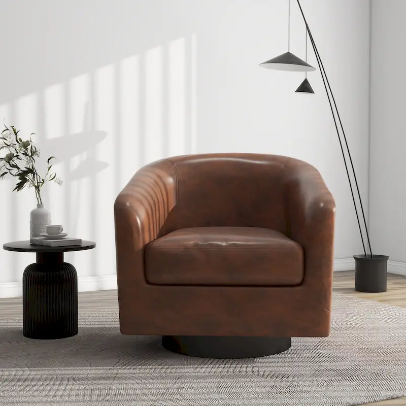 Modern Upholstered Barrel Chair Swivel Accent Chair for Living Room
