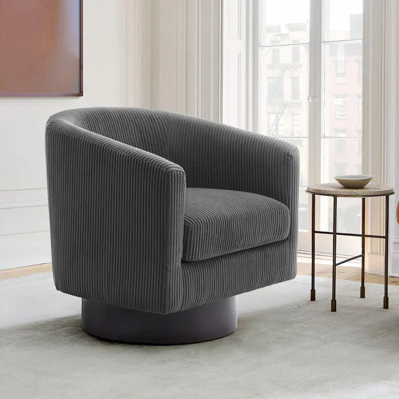 Modern Upholstered Barrel Chair Swivel Accent Chair for Living Room