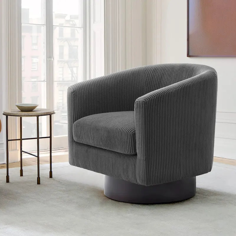Modern Upholstered Barrel Chair Swivel Accent Chair for Living Room