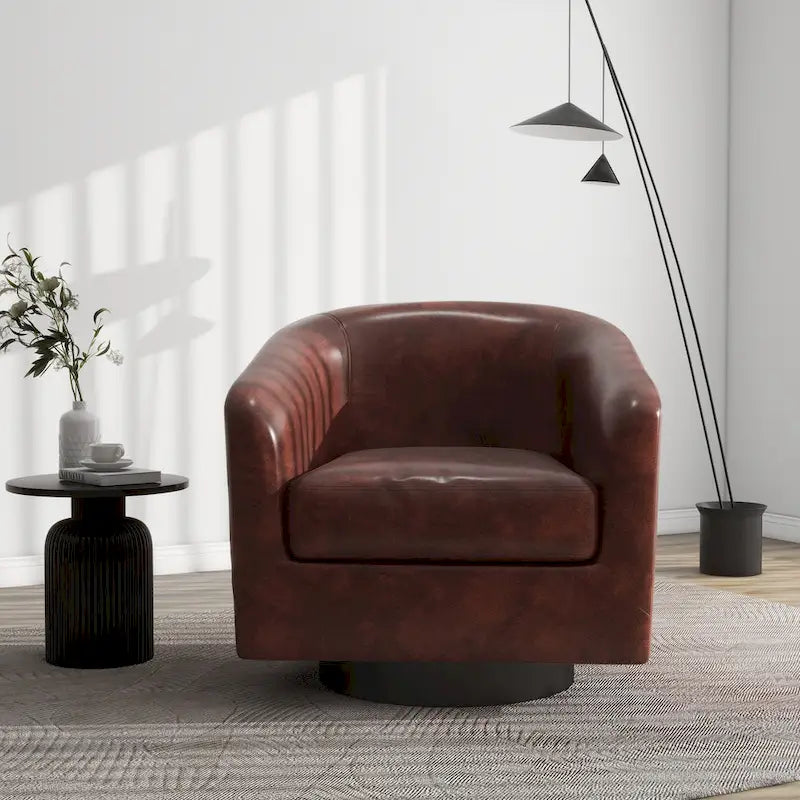 Modern Upholstered Barrel Chair Swivel Accent Chair for Living Room