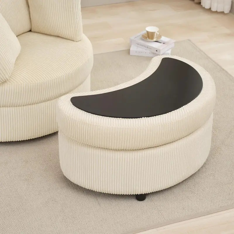 Corduroy Accent Chair, Barrel Chair with Ottoman and Back Cushions for Living Room