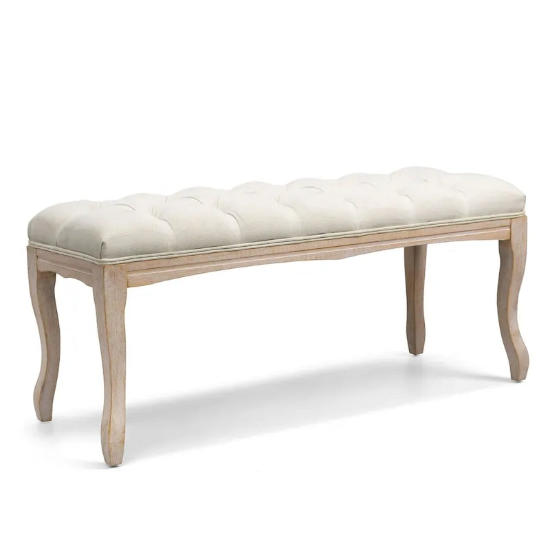 Wooden Tufted Upholstered Bed Bench Rectangular Ottoman
