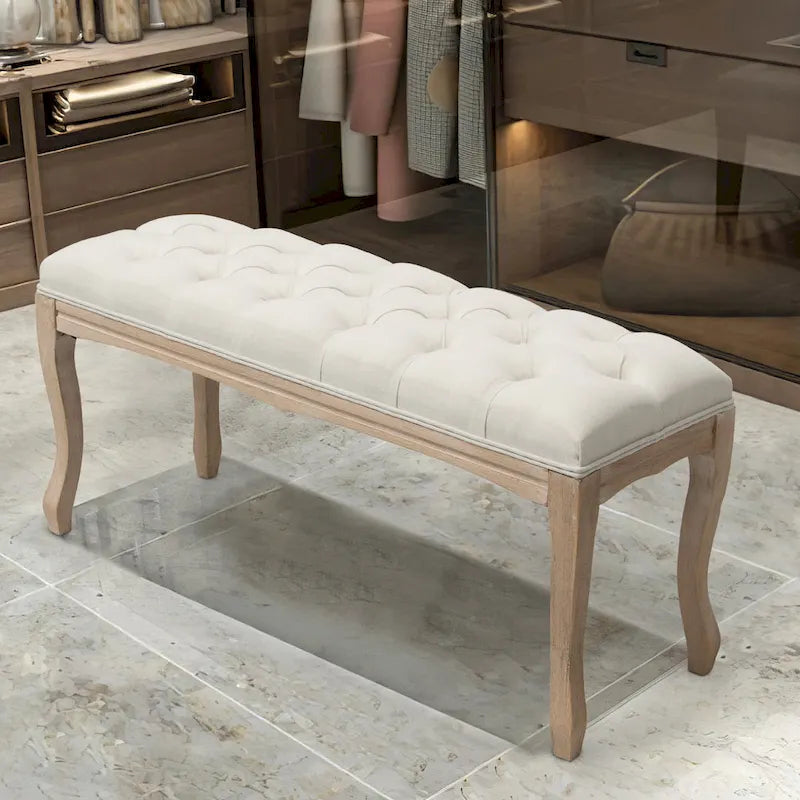 Wooden Tufted Upholstered Bed Bench Rectangular Ottoman