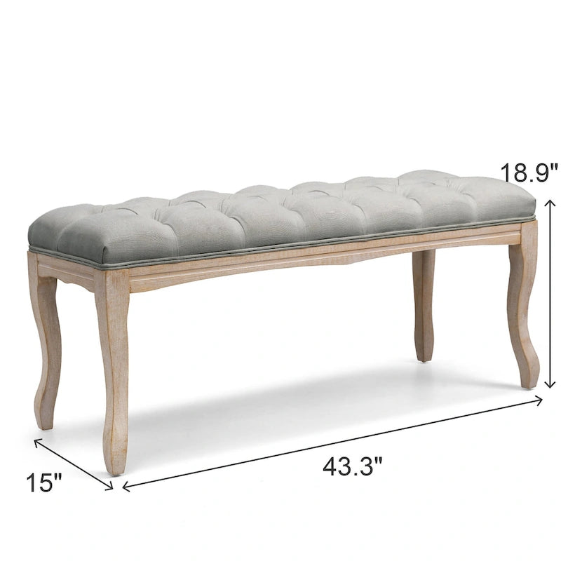Wooden Tufted Upholstered Bed Bench Rectangular Ottoman