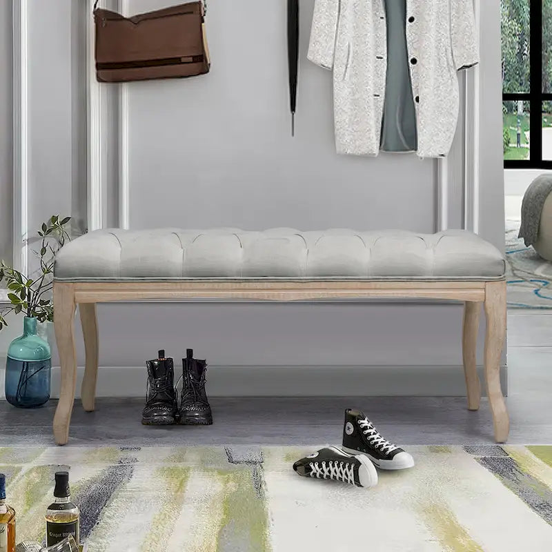Wooden Tufted Upholstered Bed Bench Rectangular Ottoman