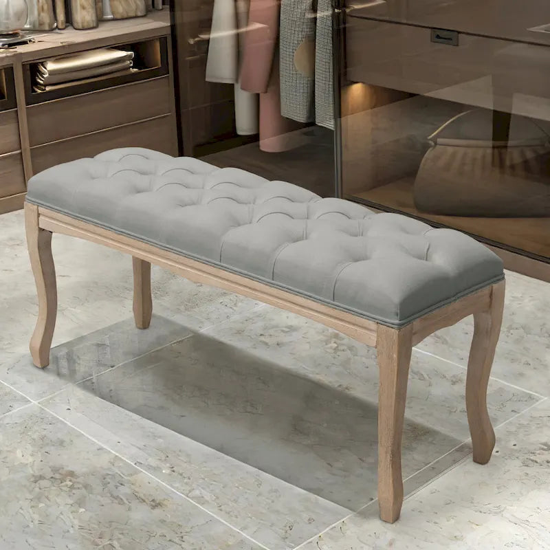 Wooden Tufted Upholstered Bed Bench Rectangular Ottoman