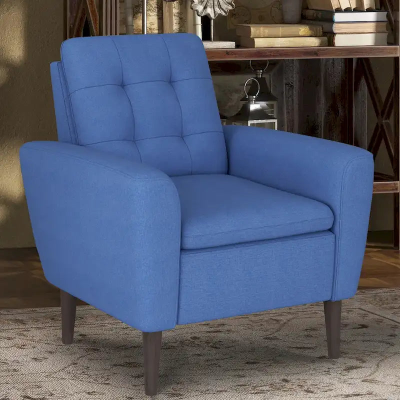 Button Tufted Fabric Accent Chair Armchair with Solid Sagwan Wooden Frame