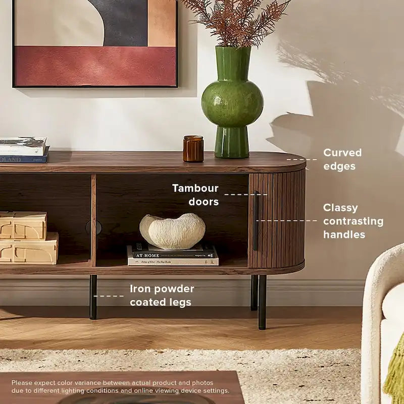 mopio Quin 59 Tambour TV Stand, Fluted Entertainment Center