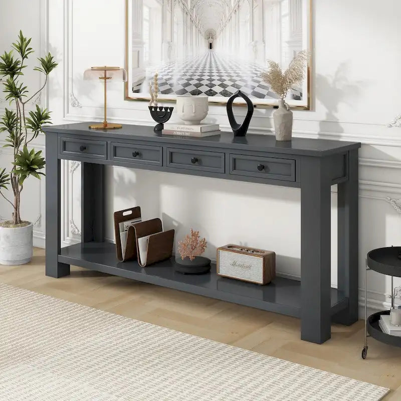 Console Table/Sofa Table with Storage Drawers and Bottom Shelf for Entryway Hallway