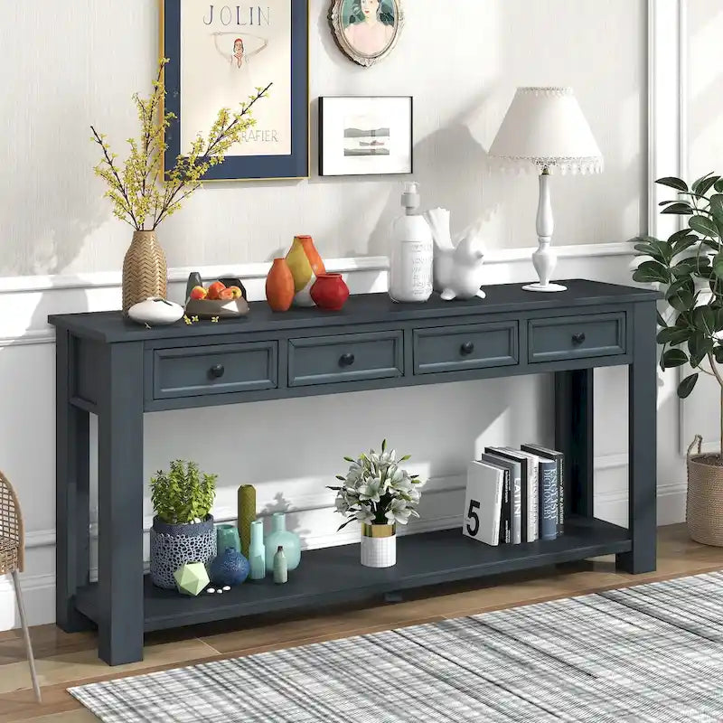 Console Table/Sofa Table with Storage Drawers and Bottom Shelf for Entryway Hallway