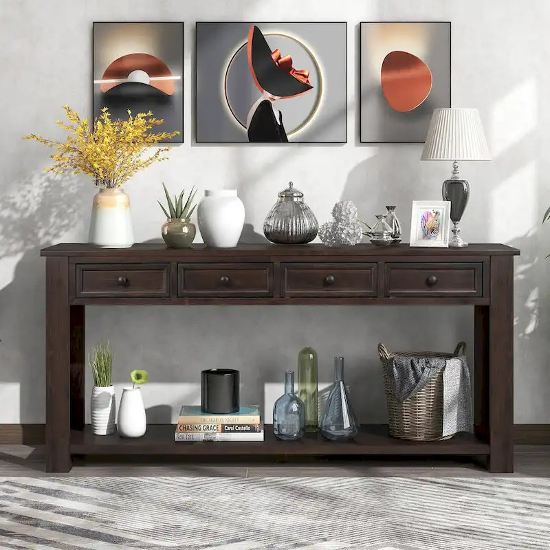 Console Table/Sofa Table with Storage Drawers and Bottom Shelf for Entryway Hallway