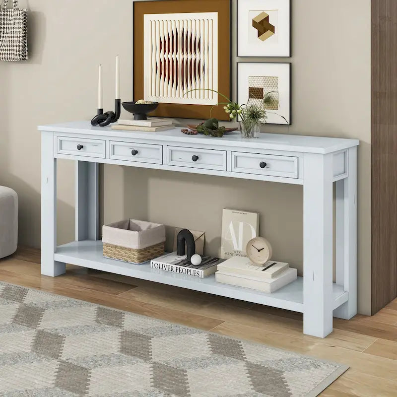 Console Table/Sofa Table with Storage Drawers and Bottom Shelf for Entryway Hallway