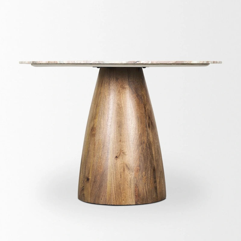 Allyson Round Medium Brown w/ Pink Marble Pedestal Dining Table - 42.0L x 42.0W x 30.0H
