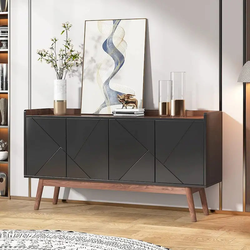 55 inch Buffet Cabinet Kitchen Sideboard Buffet Table Coffee Bar with Storage and Doors for Dining Room Living Room Entryway