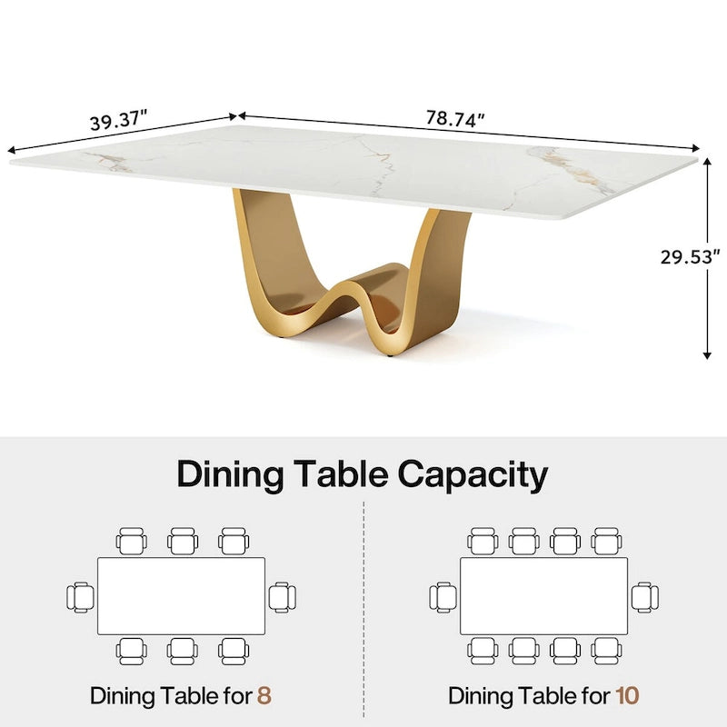78.74-inch Large Rectangular Sintered Stone Dining Table for 6-8 - N/A