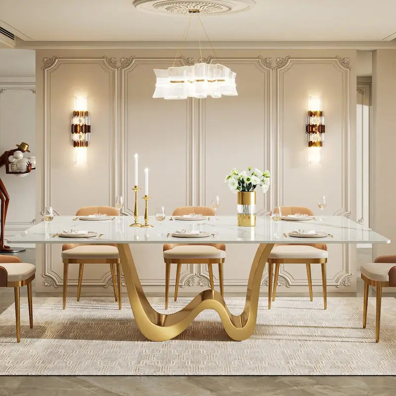 78.74-inch Large Rectangular Sintered Stone Dining Table for 6-8 - N/A