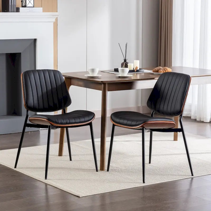 2PCS Faux Leather Chair with Metal Legs