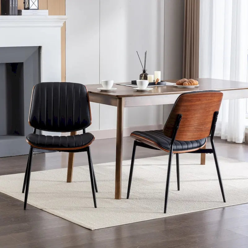2PCS Faux Leather Chair with Metal Legs