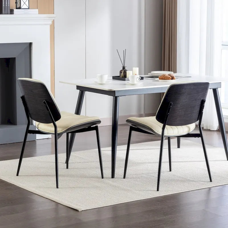 2PCS Faux Leather Chair with Metal Legs