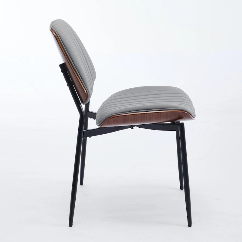 2PCS Faux Leather Chair with Metal Legs