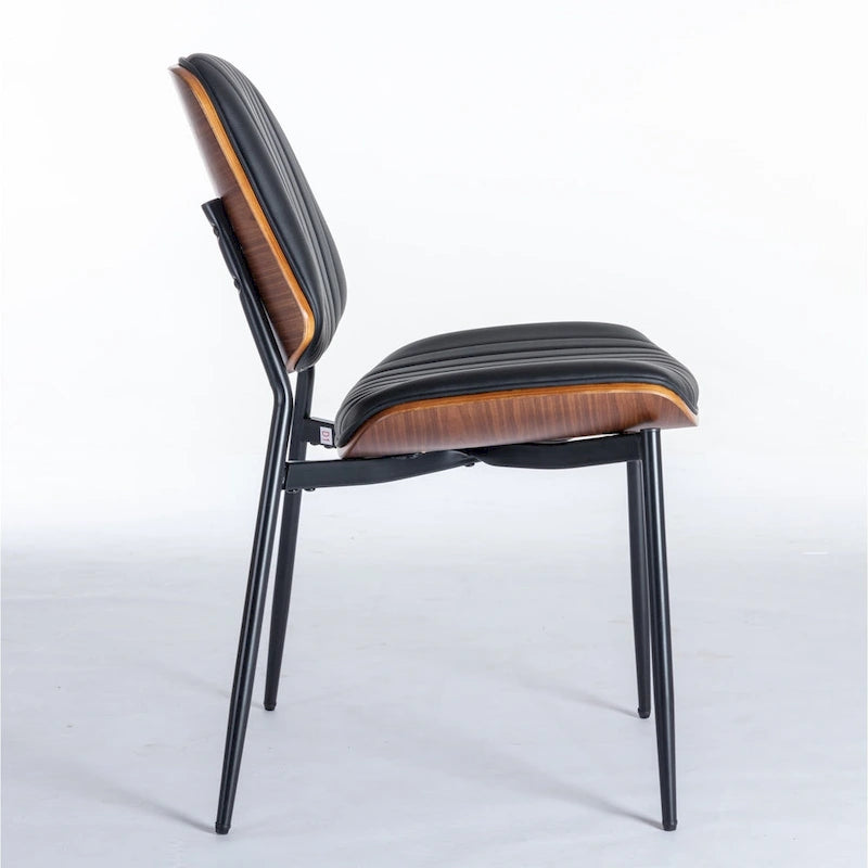 2PCS Faux Leather Chair with Metal Legs