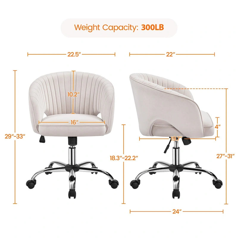 Yaheetech Velvet Office Chair with Tufted Barrel Back, Rolling Wheels, Adjustable Seat Height - N/A