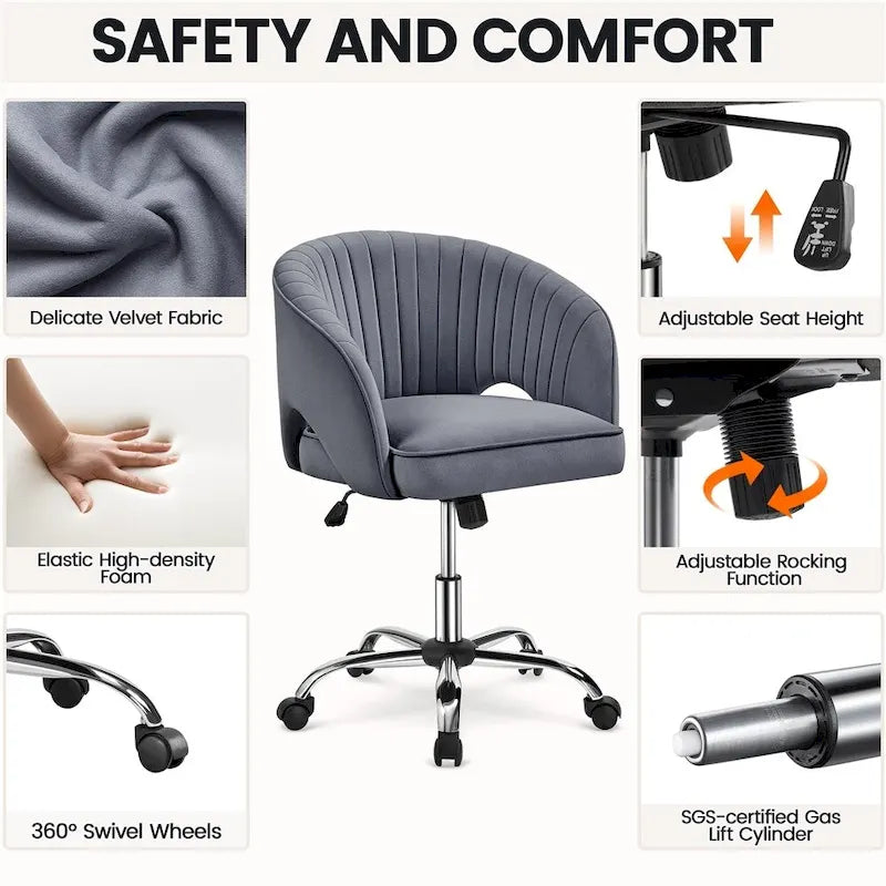 Yaheetech Velvet Office Chair with Tufted Barrel Back, Rolling Wheels, Adjustable Seat Height - N/A