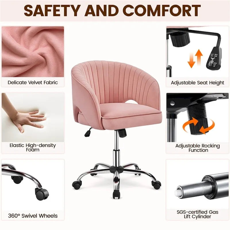 Yaheetech Velvet Office Chair with Tufted Barrel Back, Rolling Wheels, Adjustable Seat Height - N/A