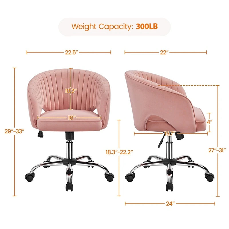 Yaheetech Velvet Office Chair with Tufted Barrel Back, Rolling Wheels, Adjustable Seat Height - N/A