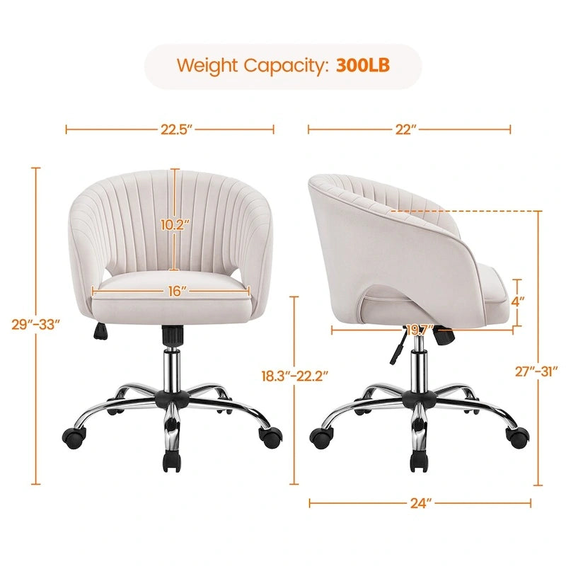 Yaheetech Velvet Office Chair with Tufted Barrel Back, Rolling Wheels, Adjustable Seat Height - N/A