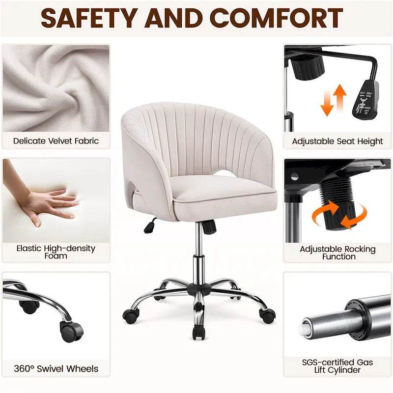 Yaheetech Velvet Office Chair with Tufted Barrel Back, Rolling Wheels, Adjustable Seat Height - N/A