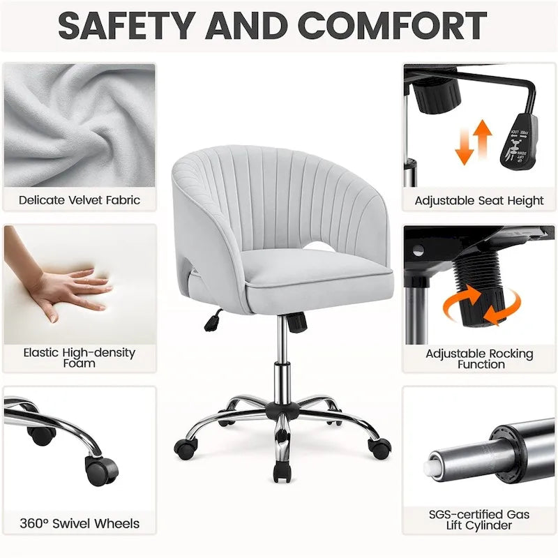 Yaheetech Velvet Office Chair with Tufted Barrel Back, Rolling Wheels, Adjustable Seat Height - N/A