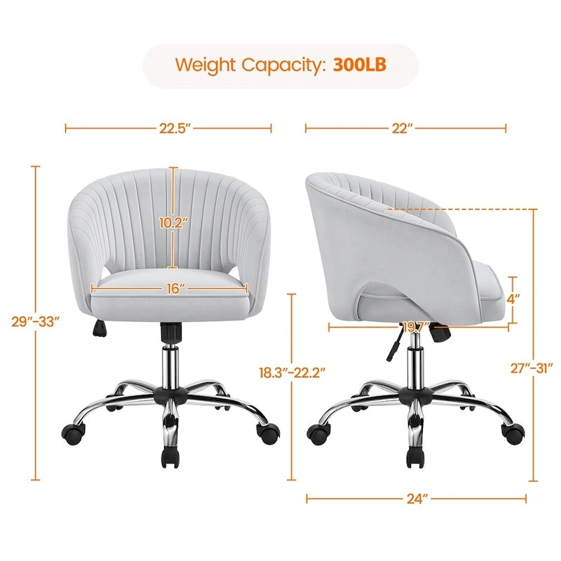 Yaheetech Velvet Office Chair with Tufted Barrel Back, Rolling Wheels, Adjustable Seat Height - N/A