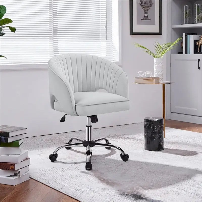Yaheetech Velvet Office Chair with Tufted Barrel Back, Rolling Wheels, Adjustable Seat Height - N/A