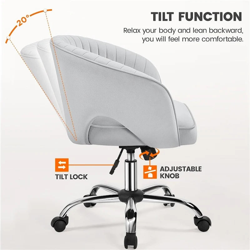 Yaheetech Velvet Office Chair with Tufted Barrel Back, Rolling Wheels, Adjustable Seat Height - N/A