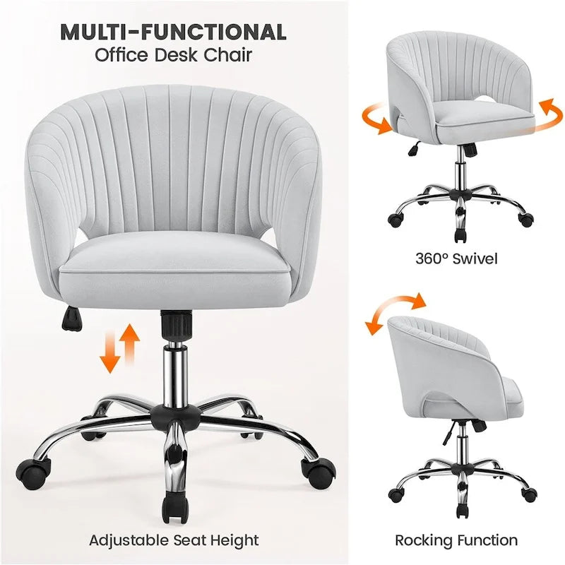 Yaheetech Velvet Office Chair with Tufted Barrel Back, Rolling Wheels, Adjustable Seat Height - N/A