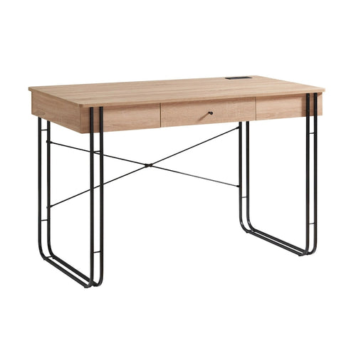 Bery 47 Inch Home Office Desk, 1 Drawer with Knob, USB Port, Brown, Black
