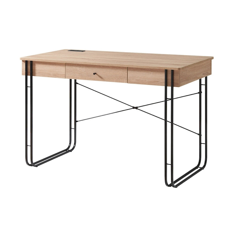 Bery 47 Inch Home Office Desk, 1 Drawer with Knob, USB Port, Brown, Black