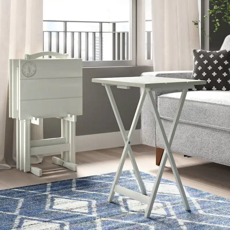 Compass Solid Wood 5 Piece Folding Snack TV Tray Set in Light Grey