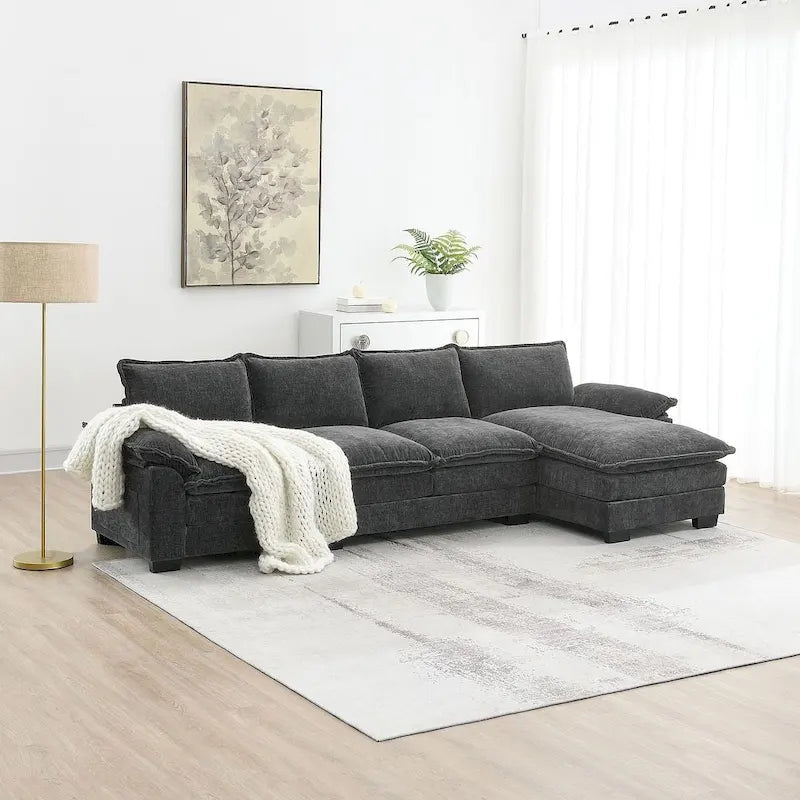 5-seat Chenille L-Shape Sectional Sofa with Reversible Chaise Sleeper Sofa Couch for Living Room, Apartment