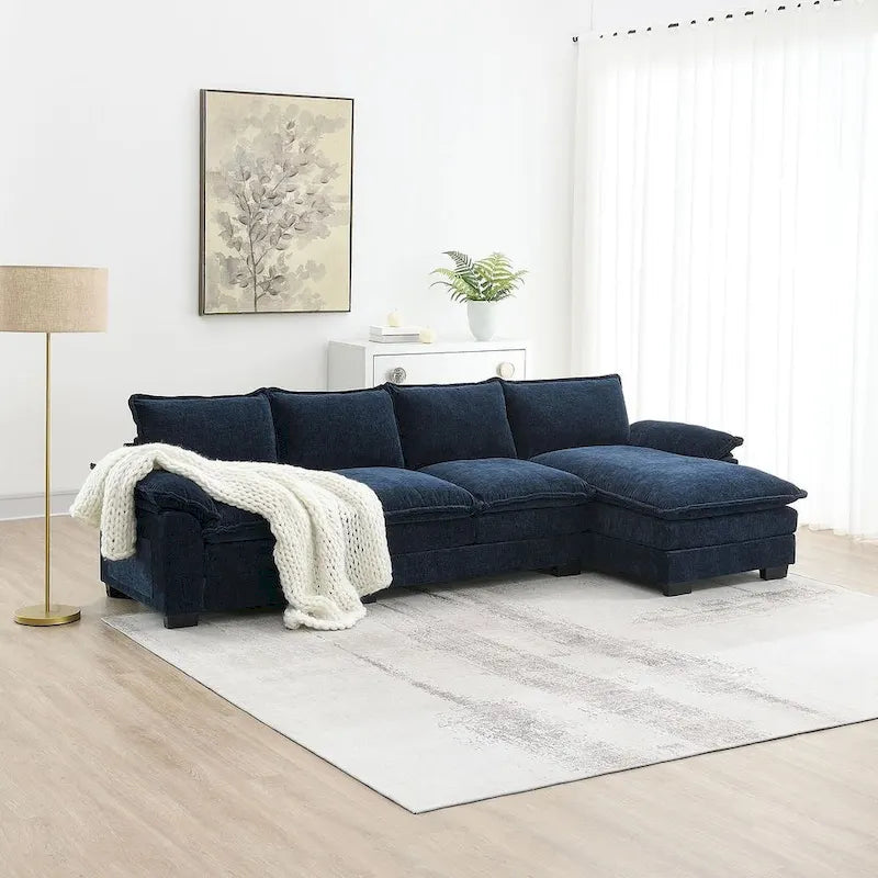 5-seat Chenille L-Shape Sectional Sofa with Reversible Chaise Sleeper Sofa Couch for Living Room, Apartment