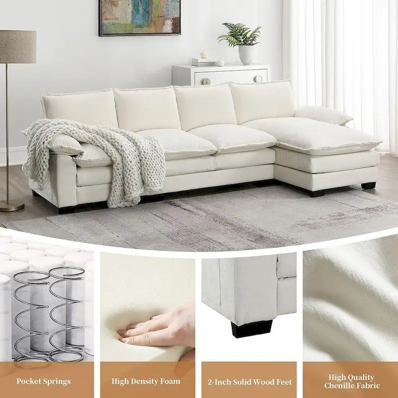 5-seat Chenille L-Shape Sectional Sofa with Reversible Chaise Sleeper Sofa Couch for Living Room, Apartment