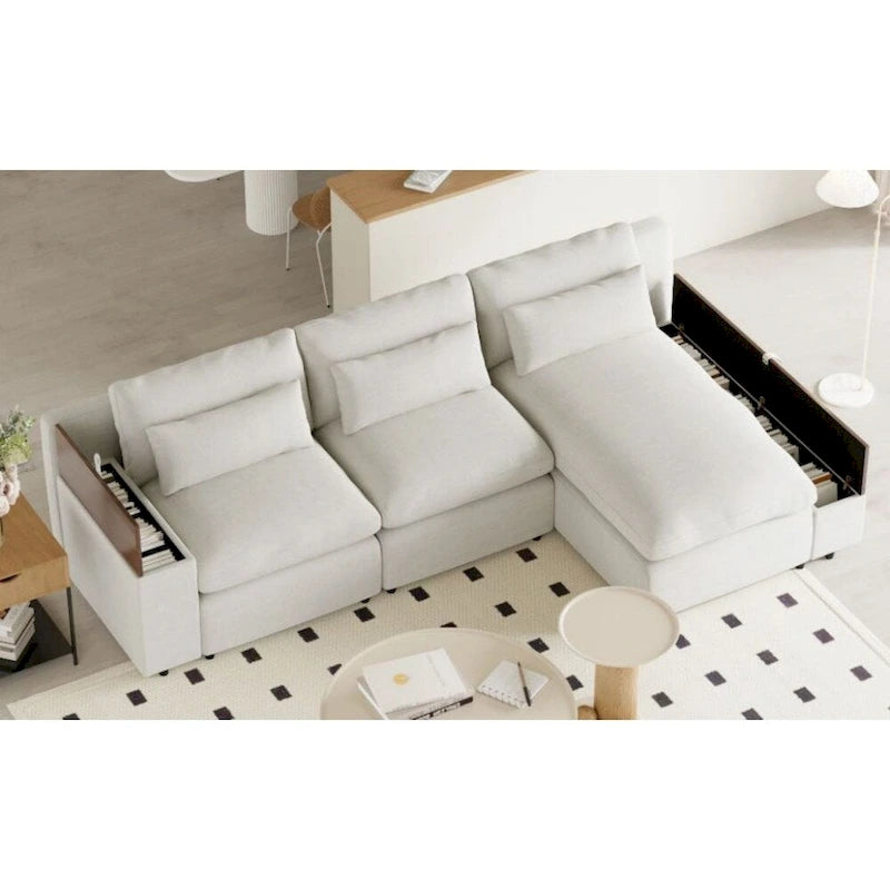 L-shaped Modular Sectional Sofa with Removable Back Cushions and Storage Space