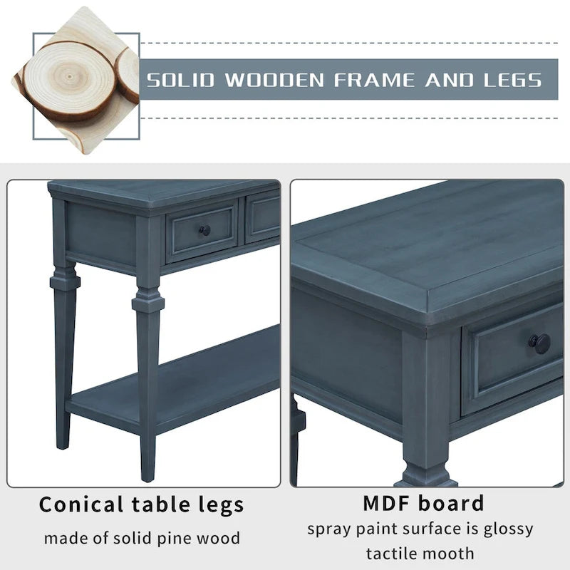 Retro Console Table with 3 Drawers and Bottom Shelf