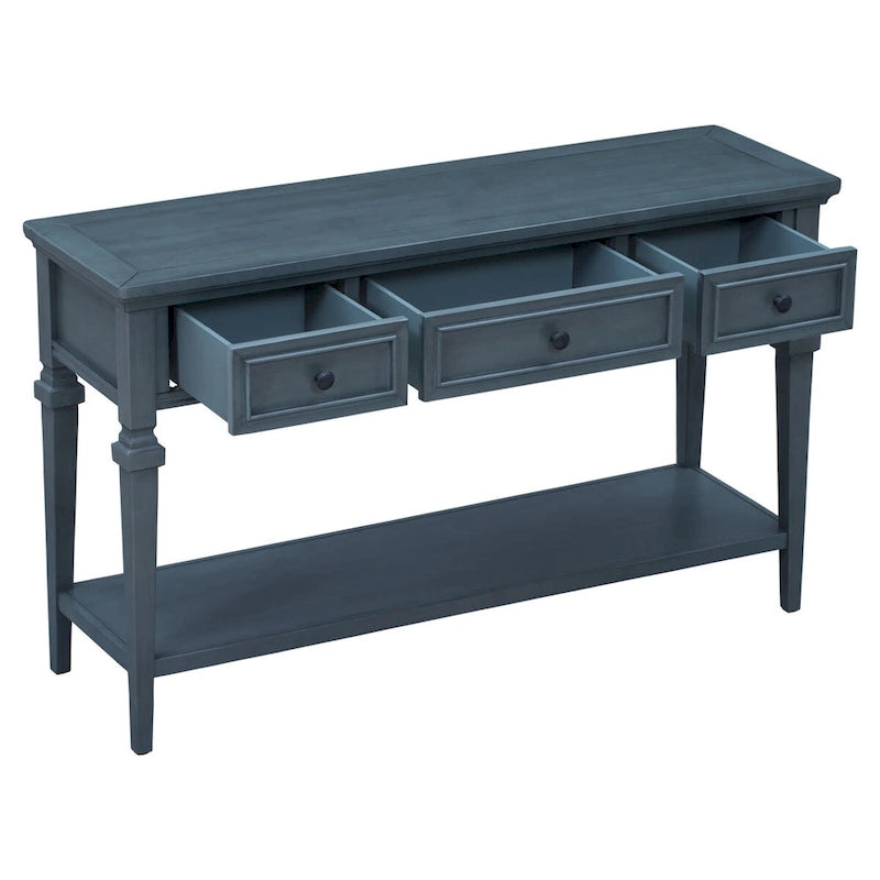 Retro Console Table with 3 Drawers and Bottom Shelf