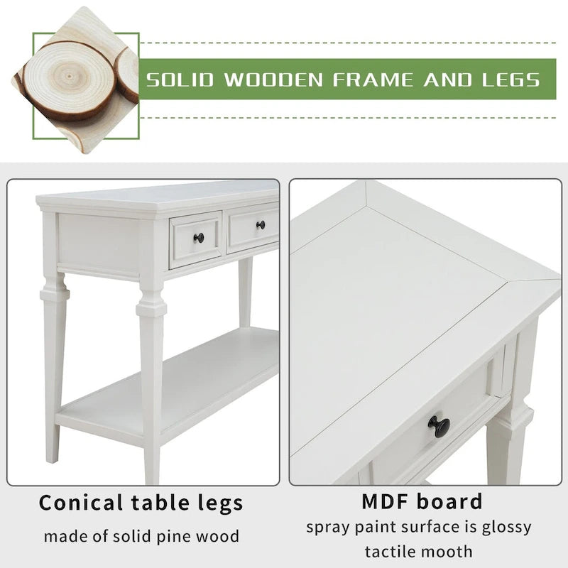 Retro Console Table with 3 Drawers and Bottom Shelf