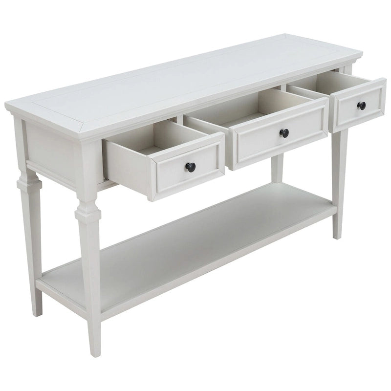 Retro Console Table with 3 Drawers and Bottom Shelf