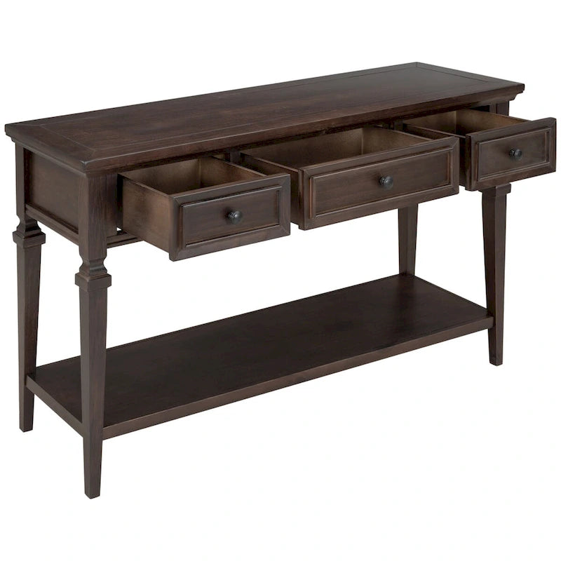 Retro Console Table with 3 Drawers and Bottom Shelf