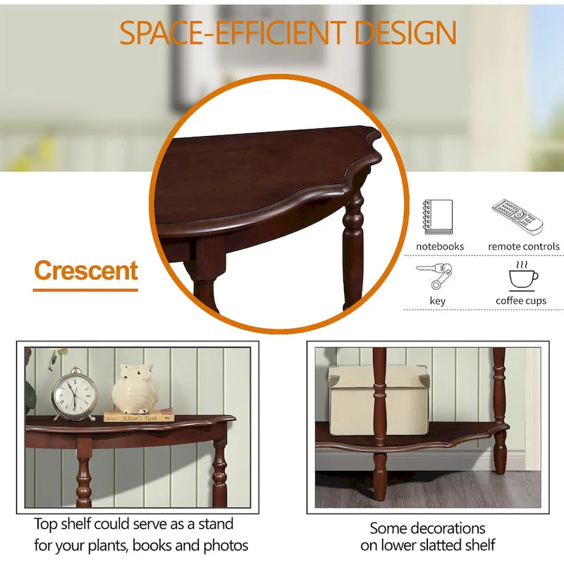 Retro Half-Moon Console Table with Open Shelf