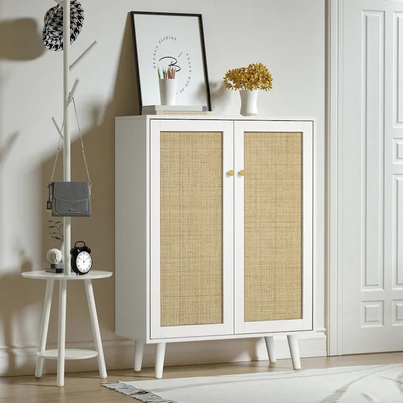 Anmytek Modern 2-Door Rattan Buffet Sideboard Kitchen Storage Cabinet for Living Room
